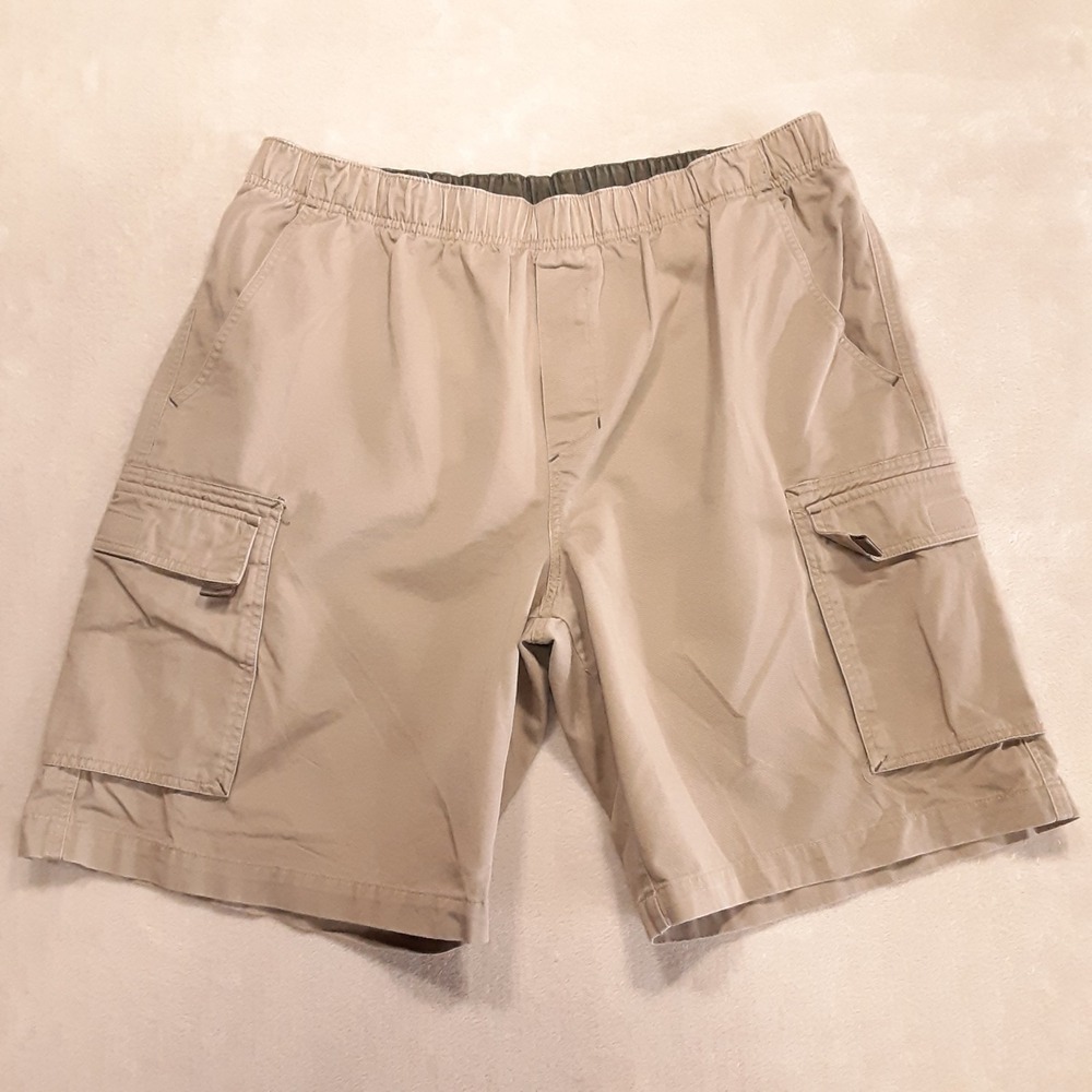 Ocean Pacific Mens Vintage Y2K Cargo Shorts XL Khaki Drawstring Elastic Waist